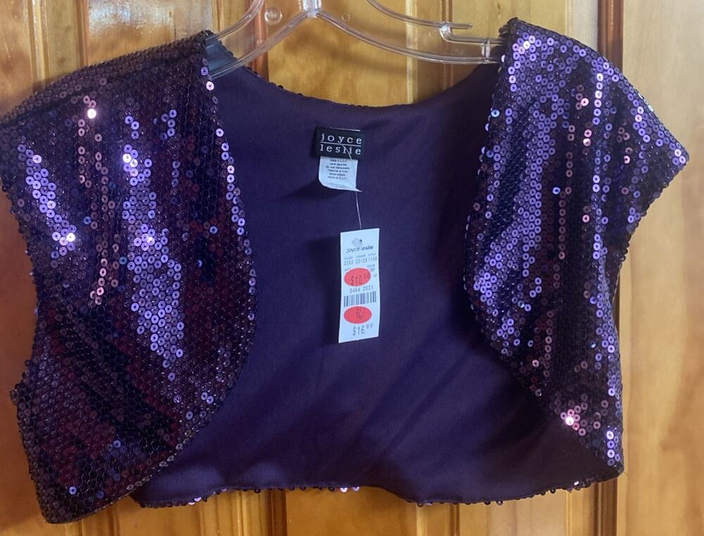 Vintage Purple Sequin Bolero Shrug Sz Large Metallic Evening Flashback Cropped